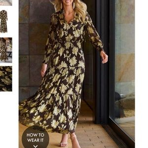 Boston proper Floral Metallic Print Boho Maxi Size M NWT